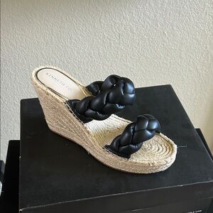 NIB Kenneth Cole Black Braided Espadrille Wedge Sandal 9.5